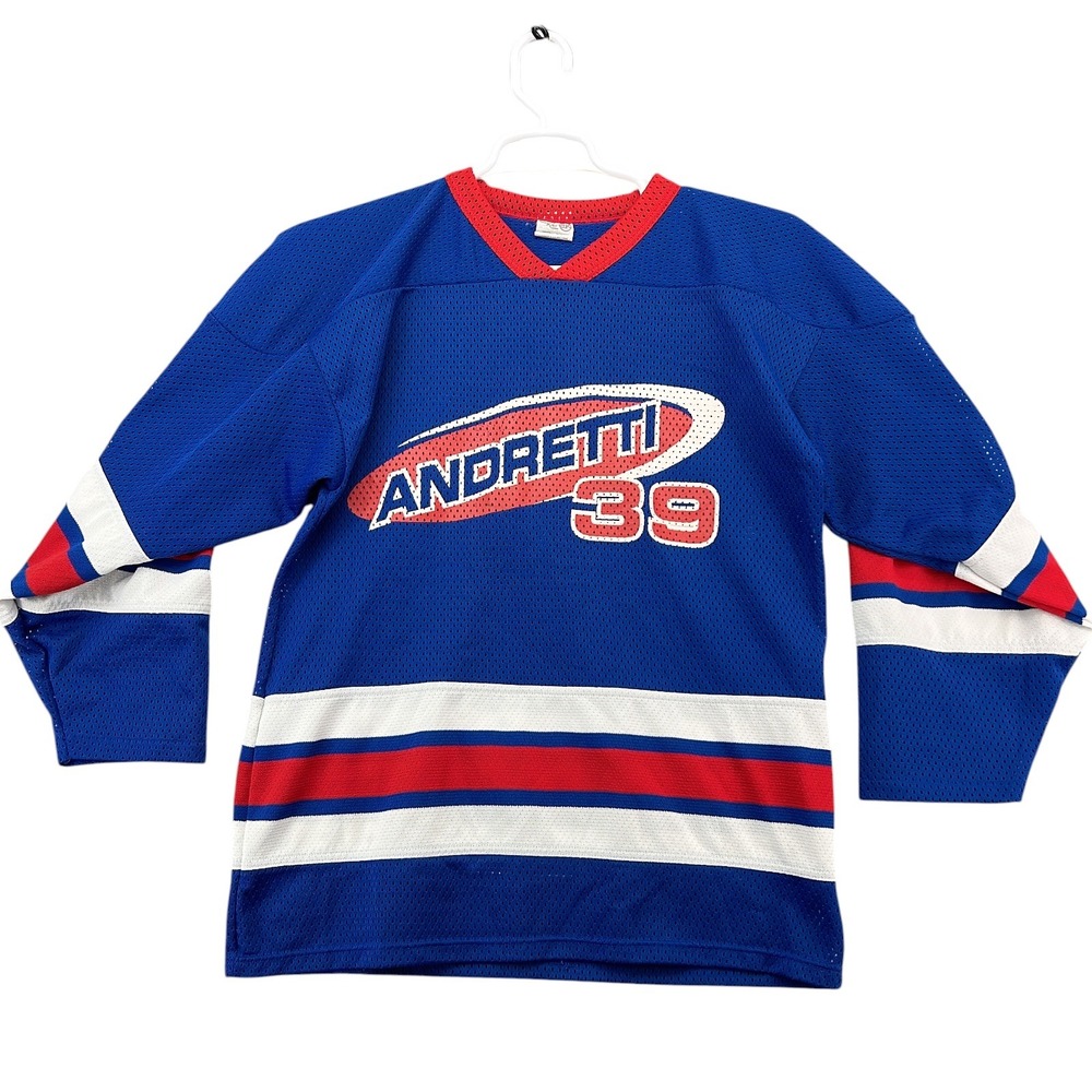 Athletic Knit Andretti 39 Racing Hockey Jersey Blue Red Mesh Mens Small Canada